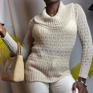 Beige Knit Cowl Neck Sweater
